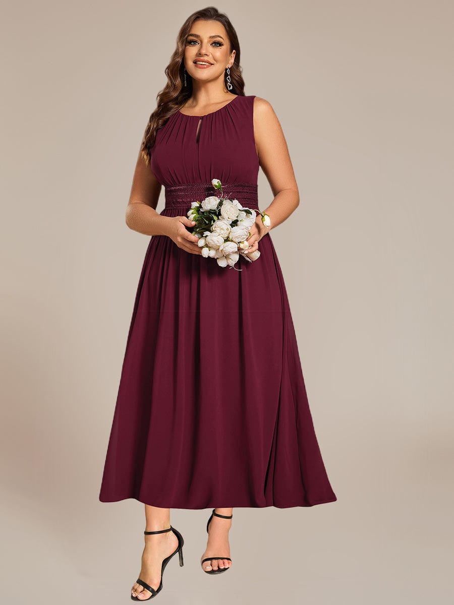 Ruched Chiffon Cutout Sleeveless Dress #color_Burgundy