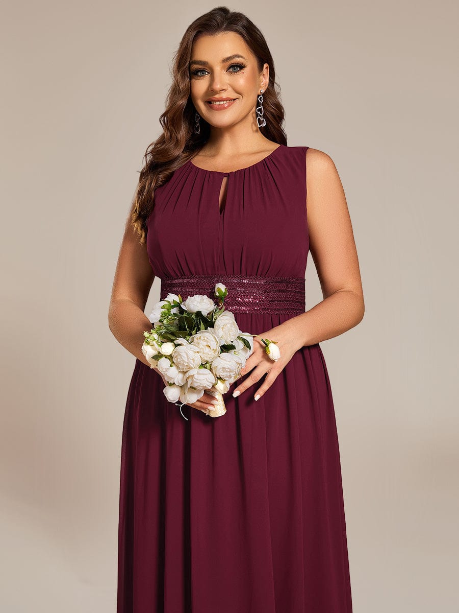 Ruched Chiffon Cutout Sleeveless Dress #color_Burgundy