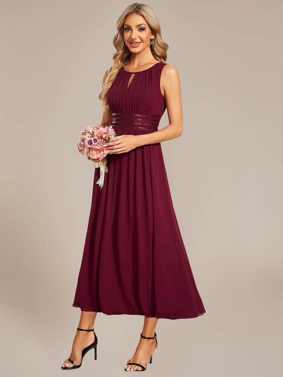 Ruched Chiffon Cutout Sleeveless Dress #color_Burgundy