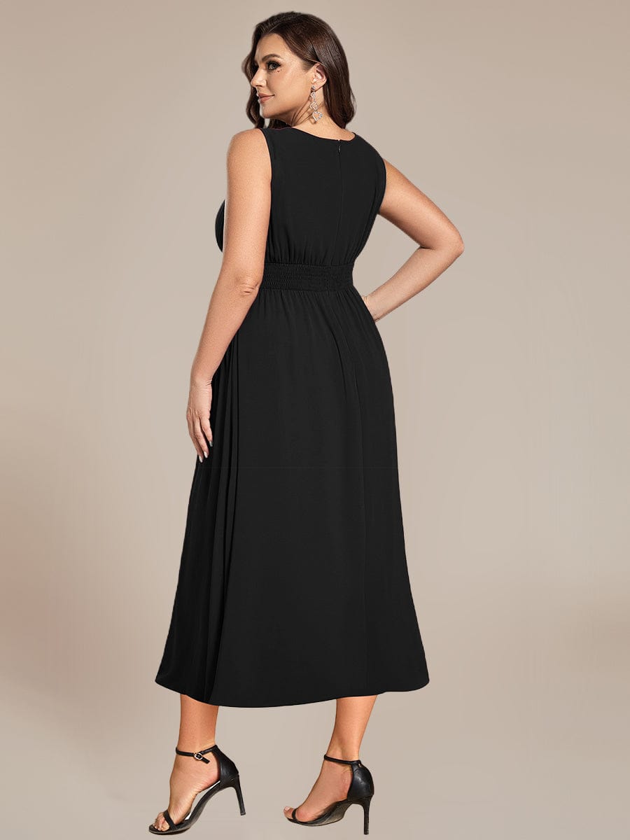 Ruched Chiffon Cutout Sleeveless Dress #color_Burgundy