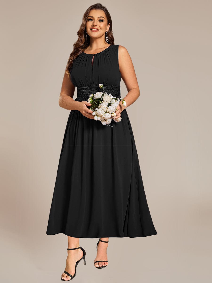 Ruched Chiffon Cutout Sleeveless Dress #color_Burgundy