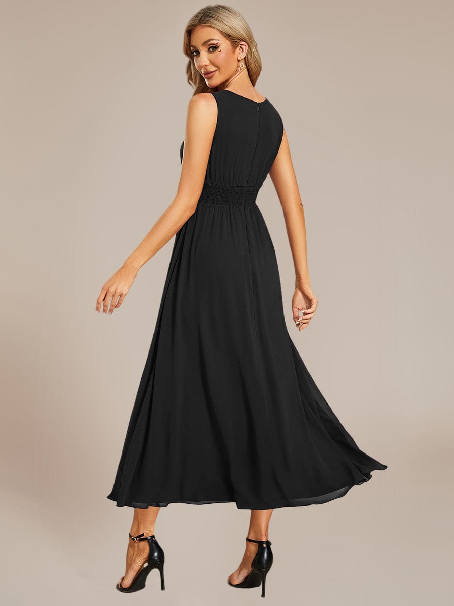 Ruched Chiffon Cutout Sleeveless Dress #color_Burgundy
