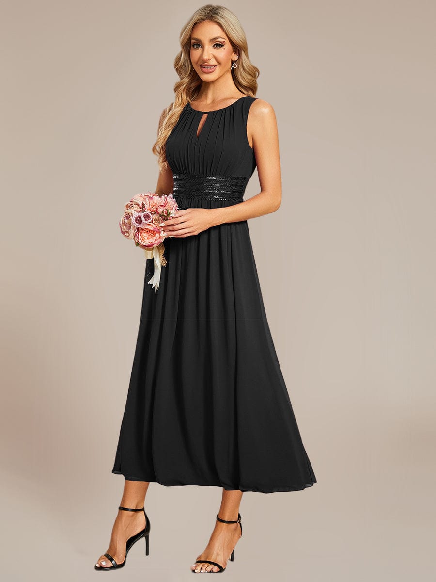 Ruched Chiffon Cutout Sleeveless Dress #color_Burgundy