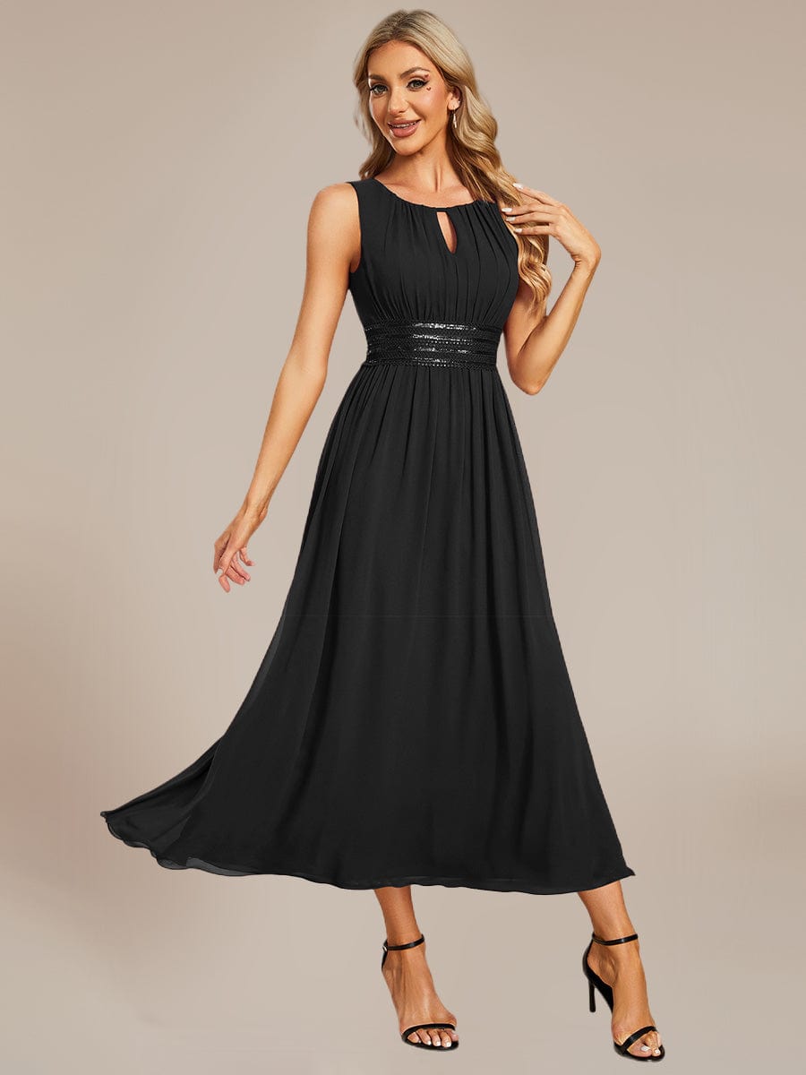Ruched Chiffon Cutout Sleeveless Dress #color_Burgundy
