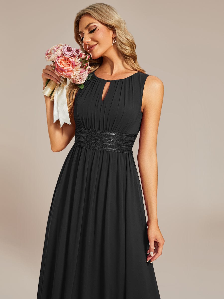 Ruched Chiffon Cutout Sleeveless Dress #color_Burgundy