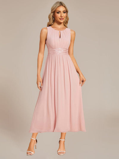 Ruched Chiffon Cutout Sleeveless Dress #color_Pink