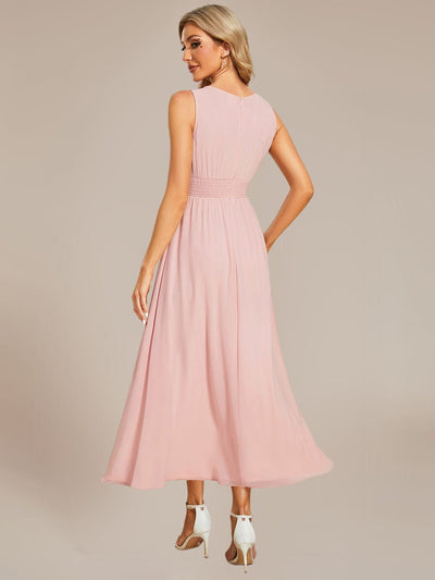Ruched Chiffon Cutout Sleeveless Dress #color_Pink