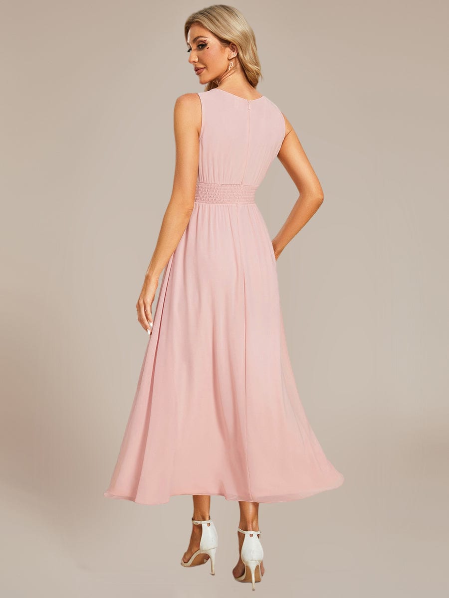 Ruched Chiffon Cutout Sleeveless Dress #color_Burgundy