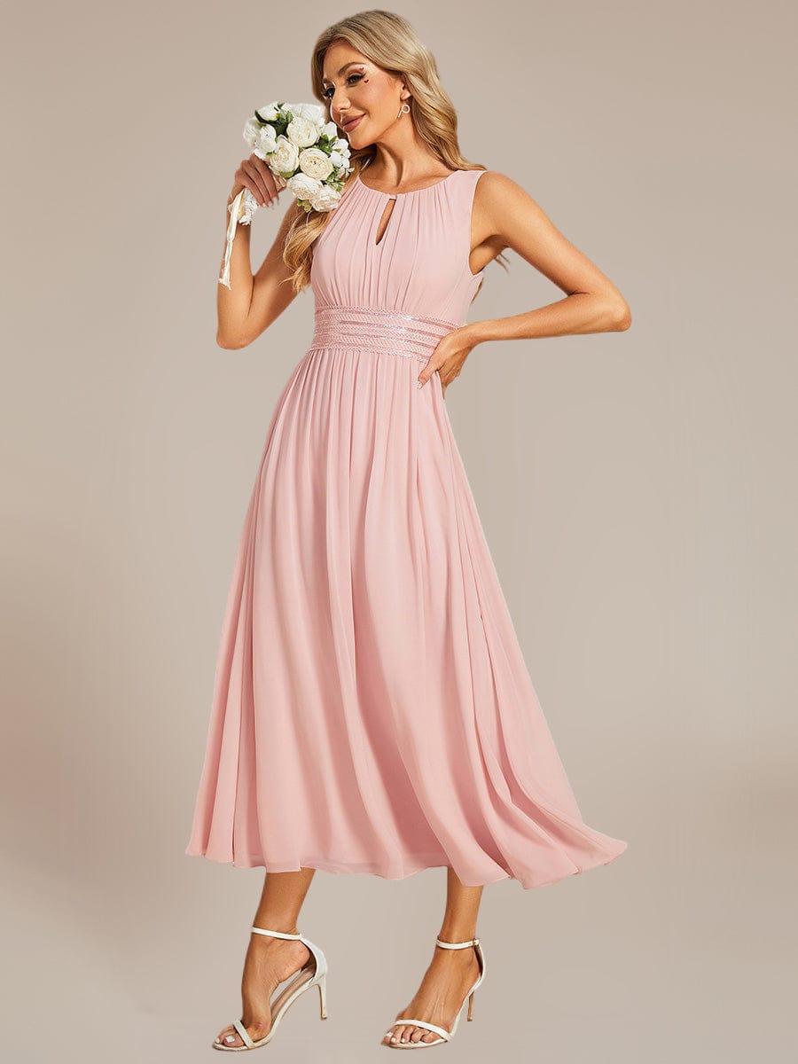 Ruched Chiffon Cutout Sleeveless Dress #color_Burgundy