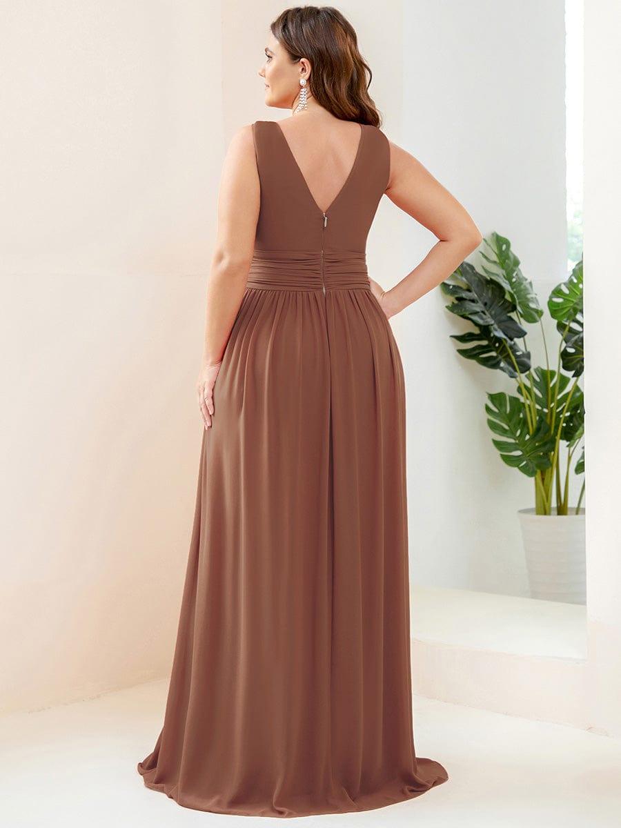 Custom Size Chiffon Sleeveless V-Neck Maxi Bridesmaid Dress #color_Brown