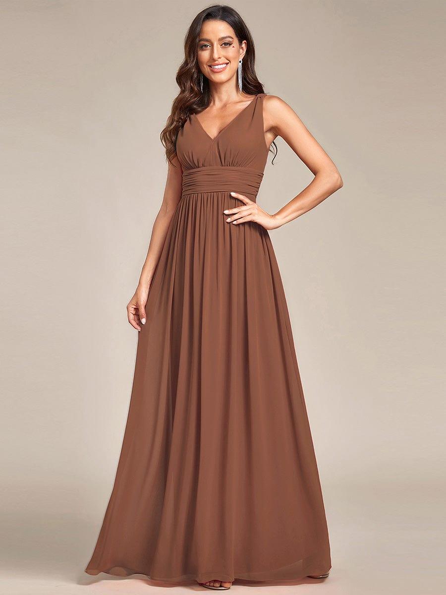 Custom Size Chiffon Sleeveless V-Neck Maxi Bridesmaid Dress #color_Brown