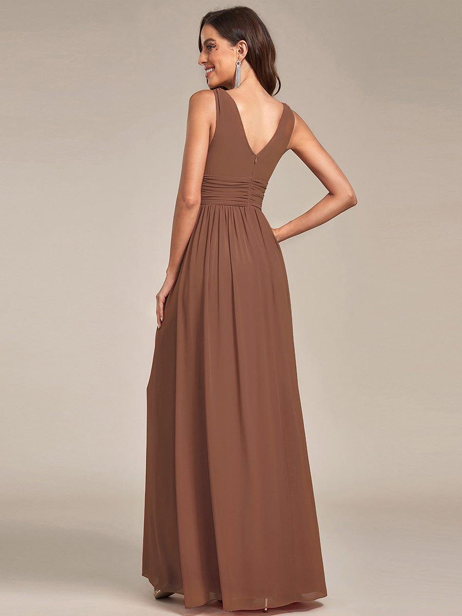 Custom Size Chiffon Sleeveless V-Neck Maxi Bridesmaid Dress #color_Brown