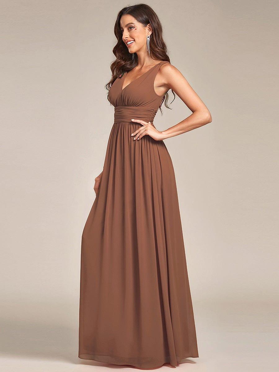 Custom Size Chiffon Sleeveless V-Neck Maxi Bridesmaid Dress #color_Brown