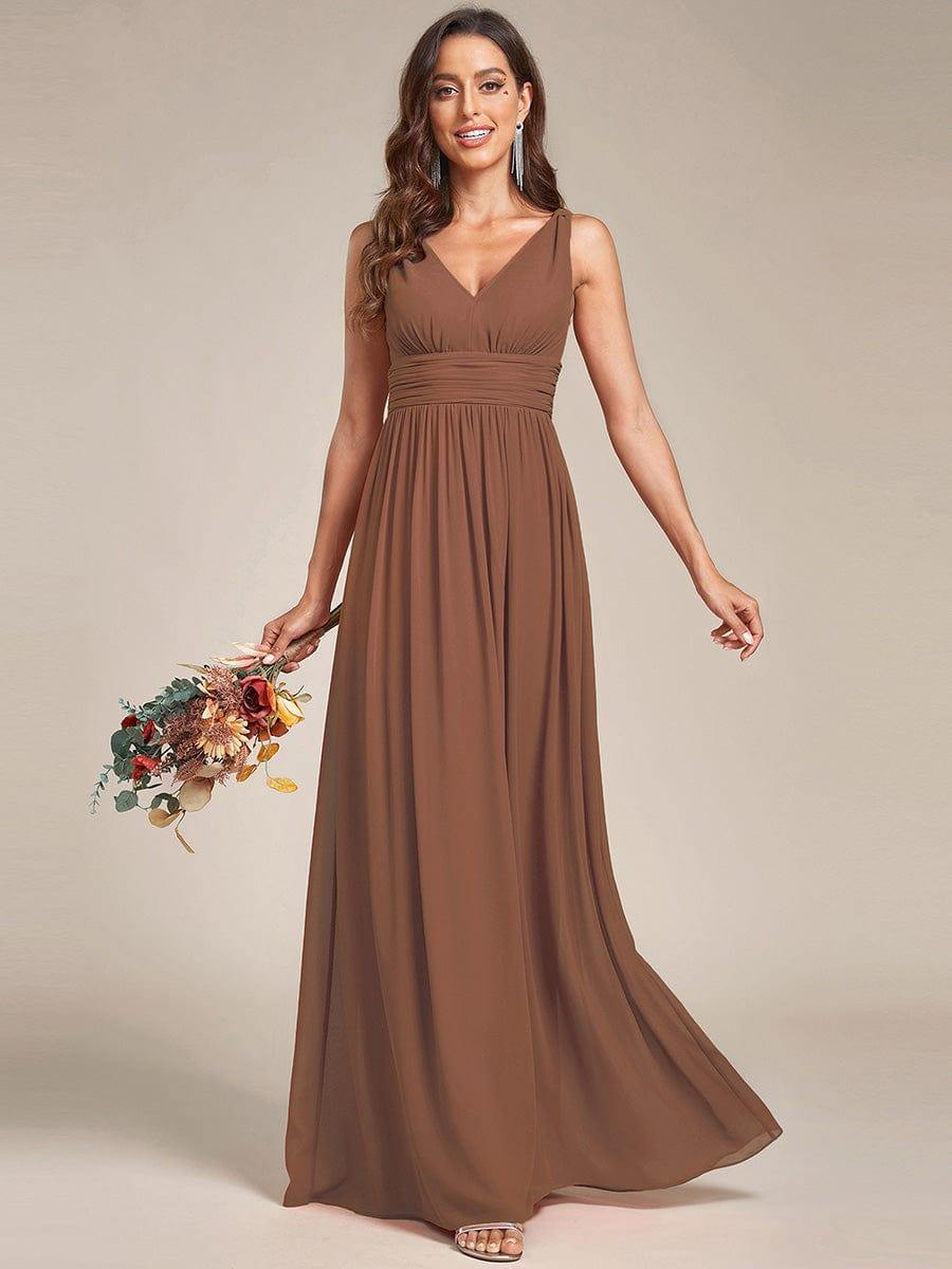 Custom Size Chiffon Sleeveless V-Neck Maxi Bridesmaid Dress #color_Brown