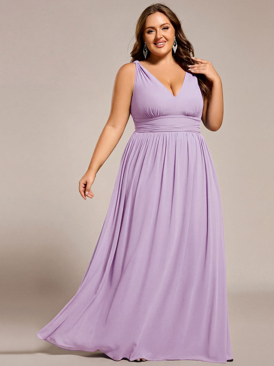 Chiffon Empire Waist Sleeveless Pleated V-neck Bridesmaid Dress #color_Frosted Lilac