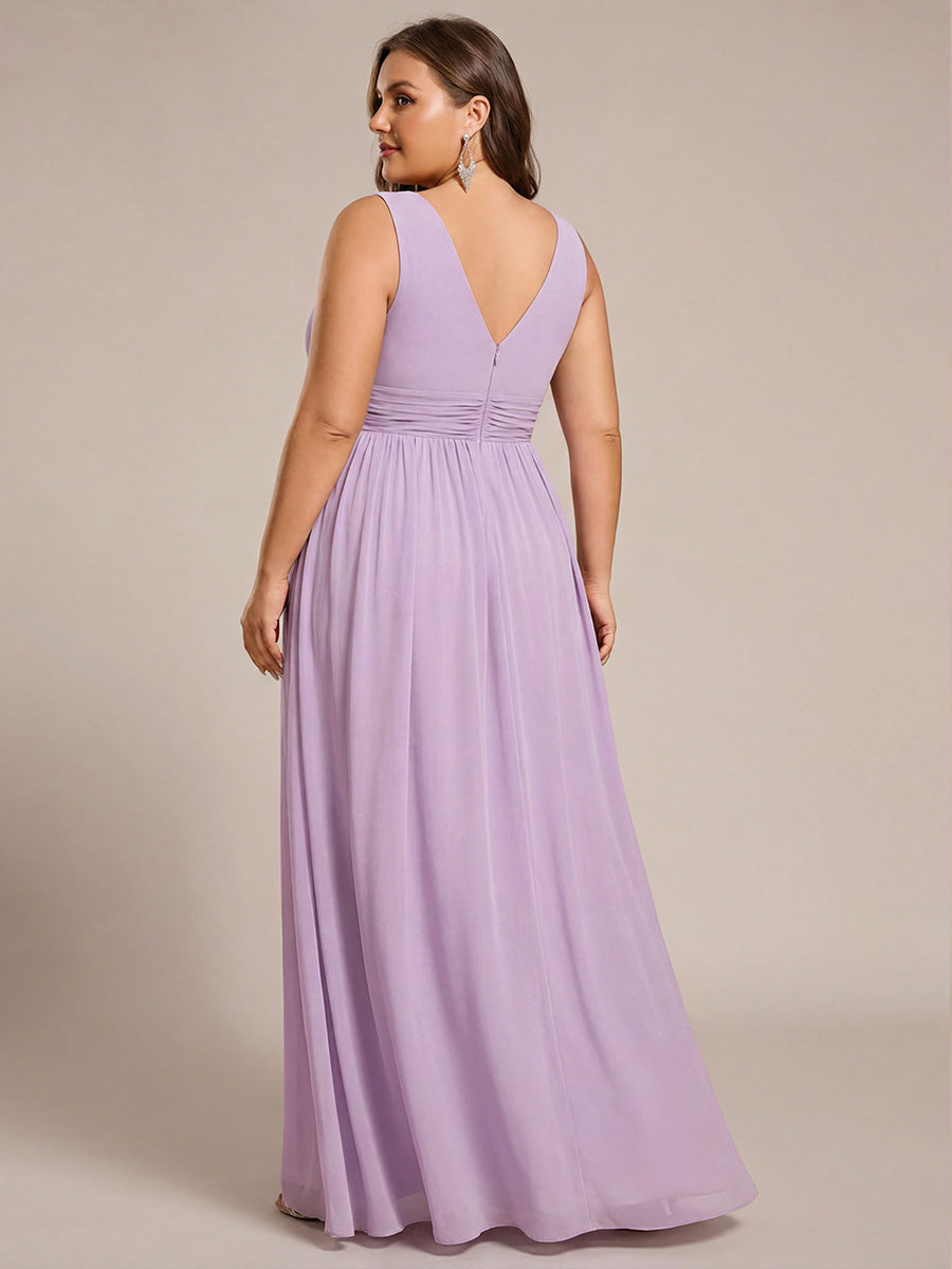 Chiffon Empire Waist Sleeveless Pleated V-neck Bridesmaid Dress #color_Frosted Lilac