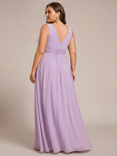 Plus Size Sleeveless V-Neck Semi-Formal Chiffon Bridesmaid Dress #color_Frosted Lilac
