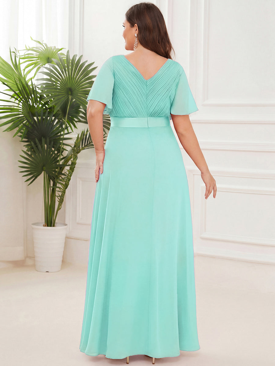 Plus Size Simple Empire Waist Flutter Sleeve Evening Dress #color_Pastel blue