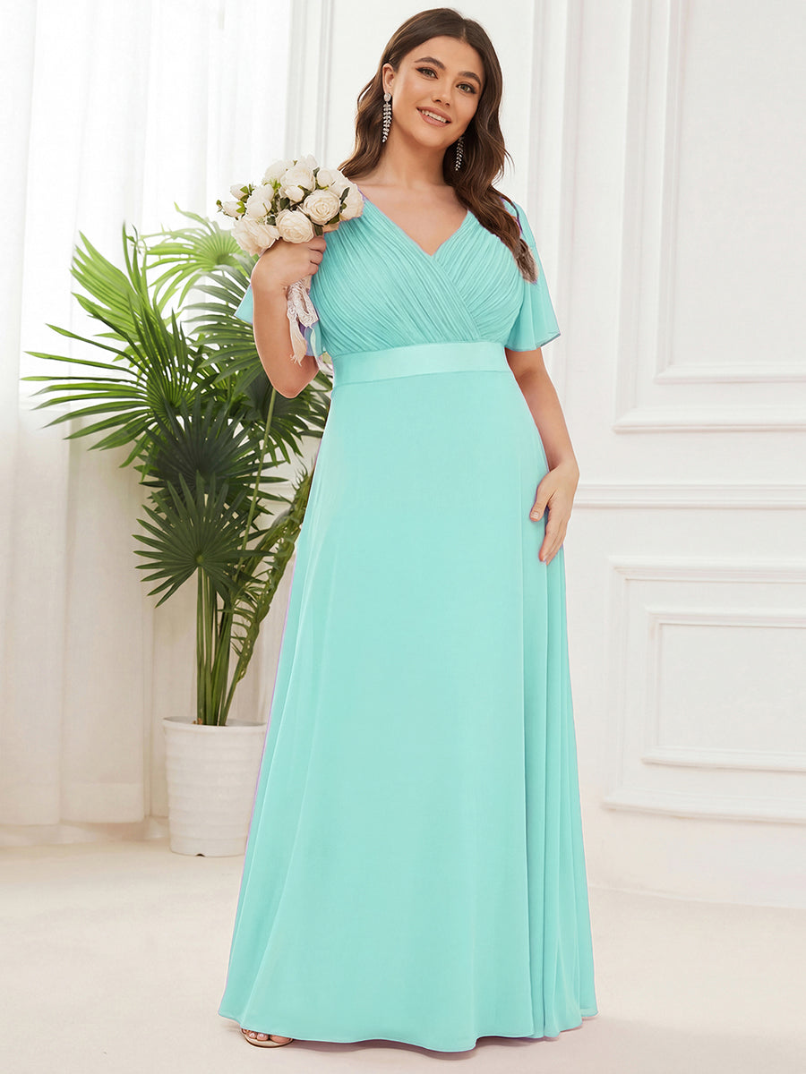 Plus Size Simple Empire Waist Flutter Sleeve Evening Dress #color_Pastel blue