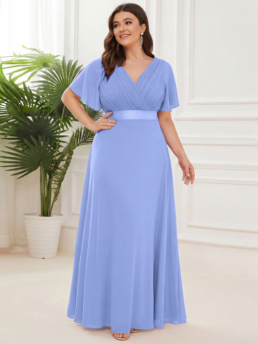 Plus Size Simple Empire Waist Flutter Sleeve Evening Dress #color_CornflowerBlue