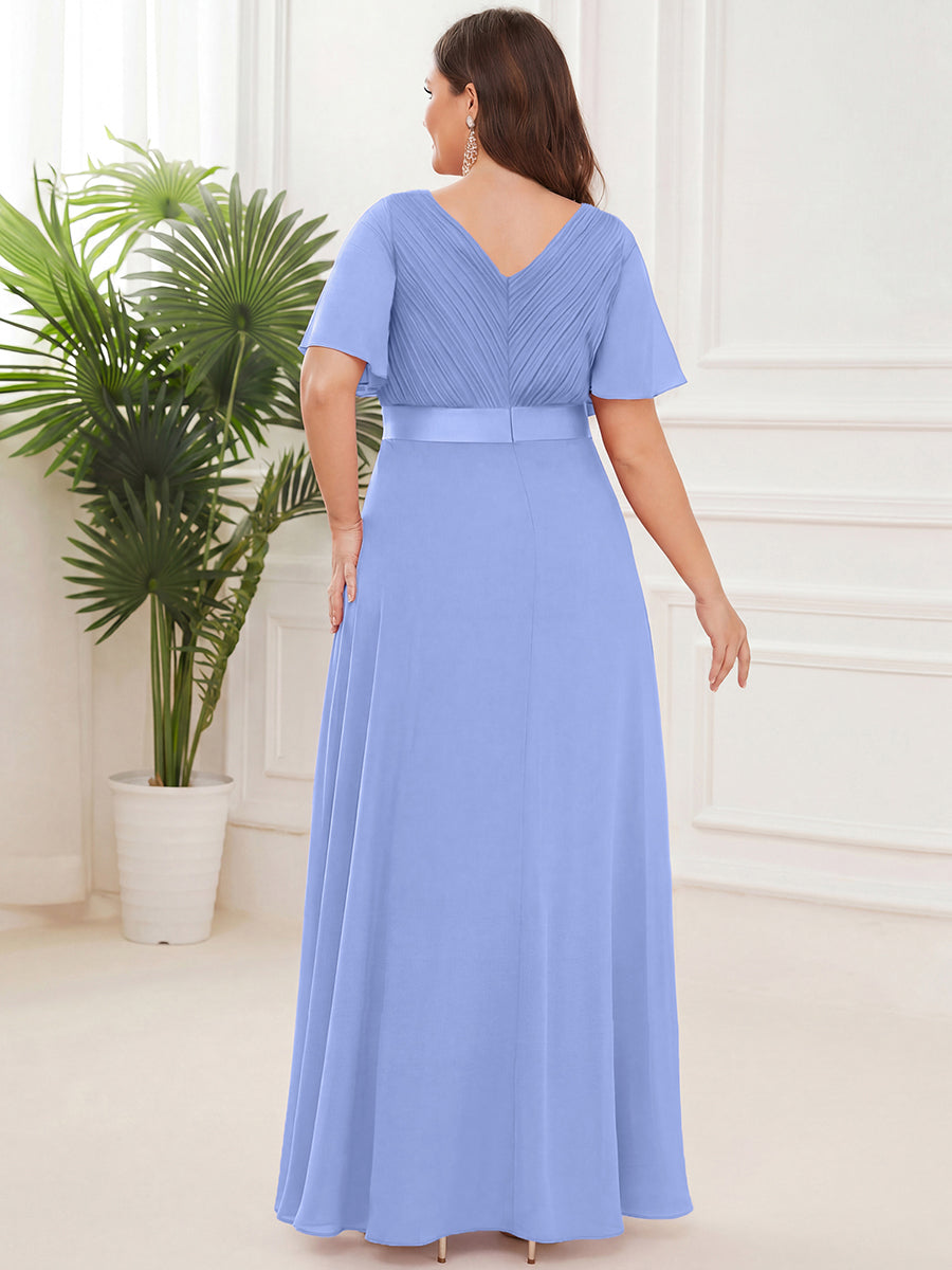 Long Empire Waist Evening Dress with Short Flutter Sleeves #color_CornflowerBlue