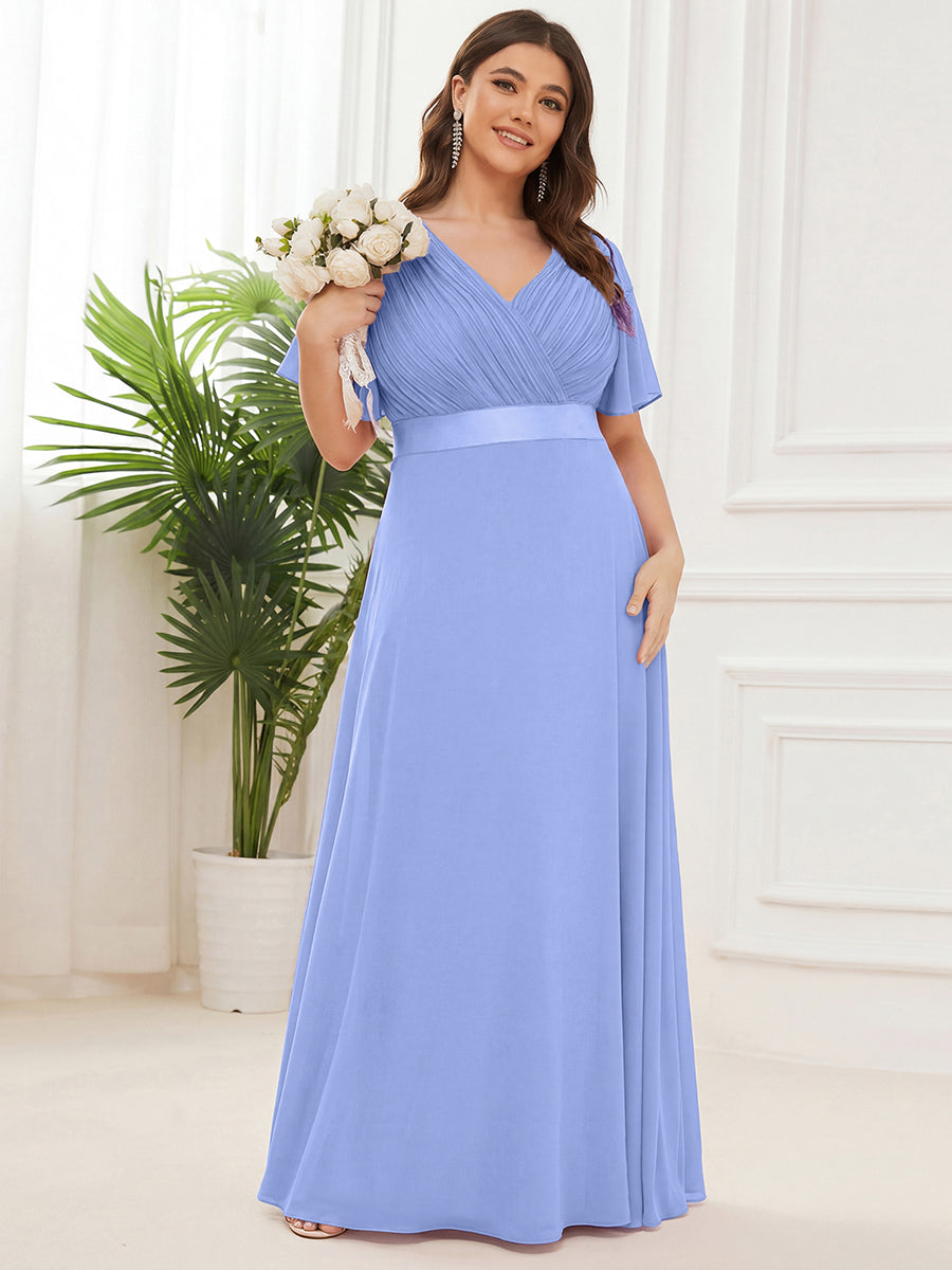 Plus Size Simple Empire Waist Flutter Sleeve Evening Dress #color_CornflowerBlue