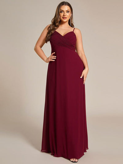 Plus Size Draped Back Criss-Cross Chiffon A-Line Dress #color_Burgundy