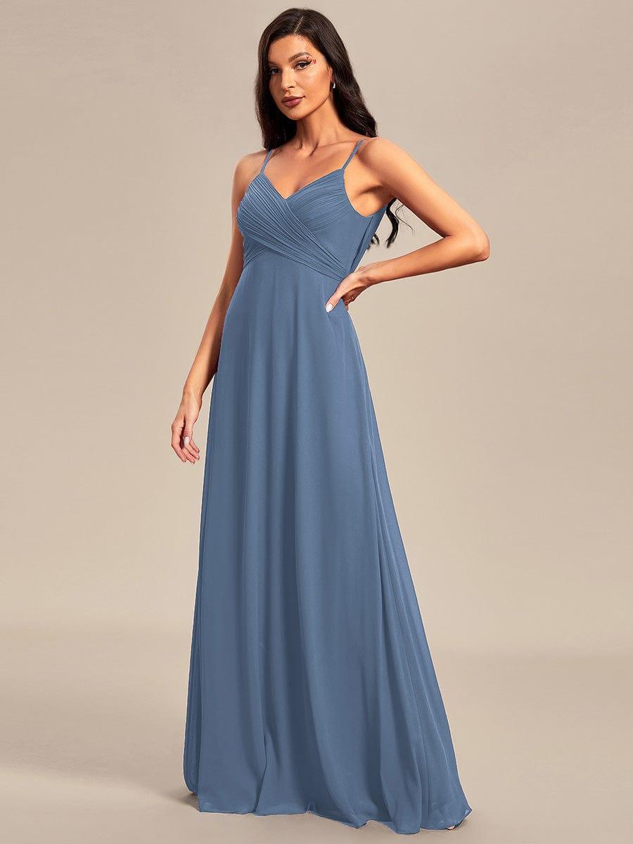 Criss-Cross V-Neck Chiffon Backless A-Line Bridesmaid Dress #color_Dusty Blue