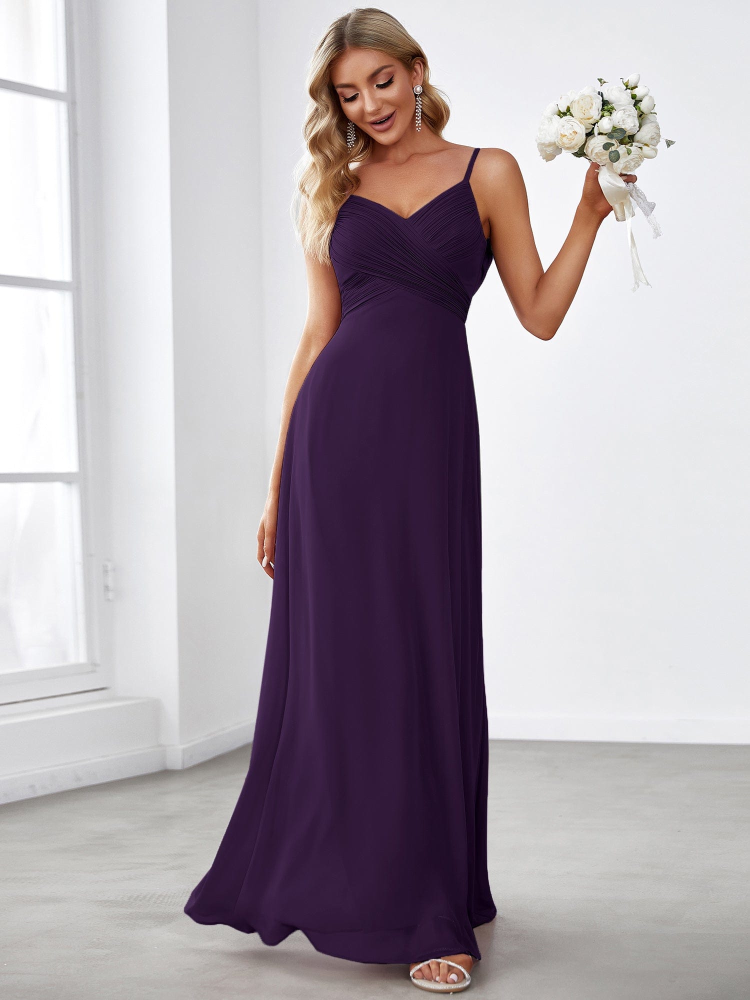 Sweetheart Draped Back Maxi Bridesmaid Dress #color_Dark Purple