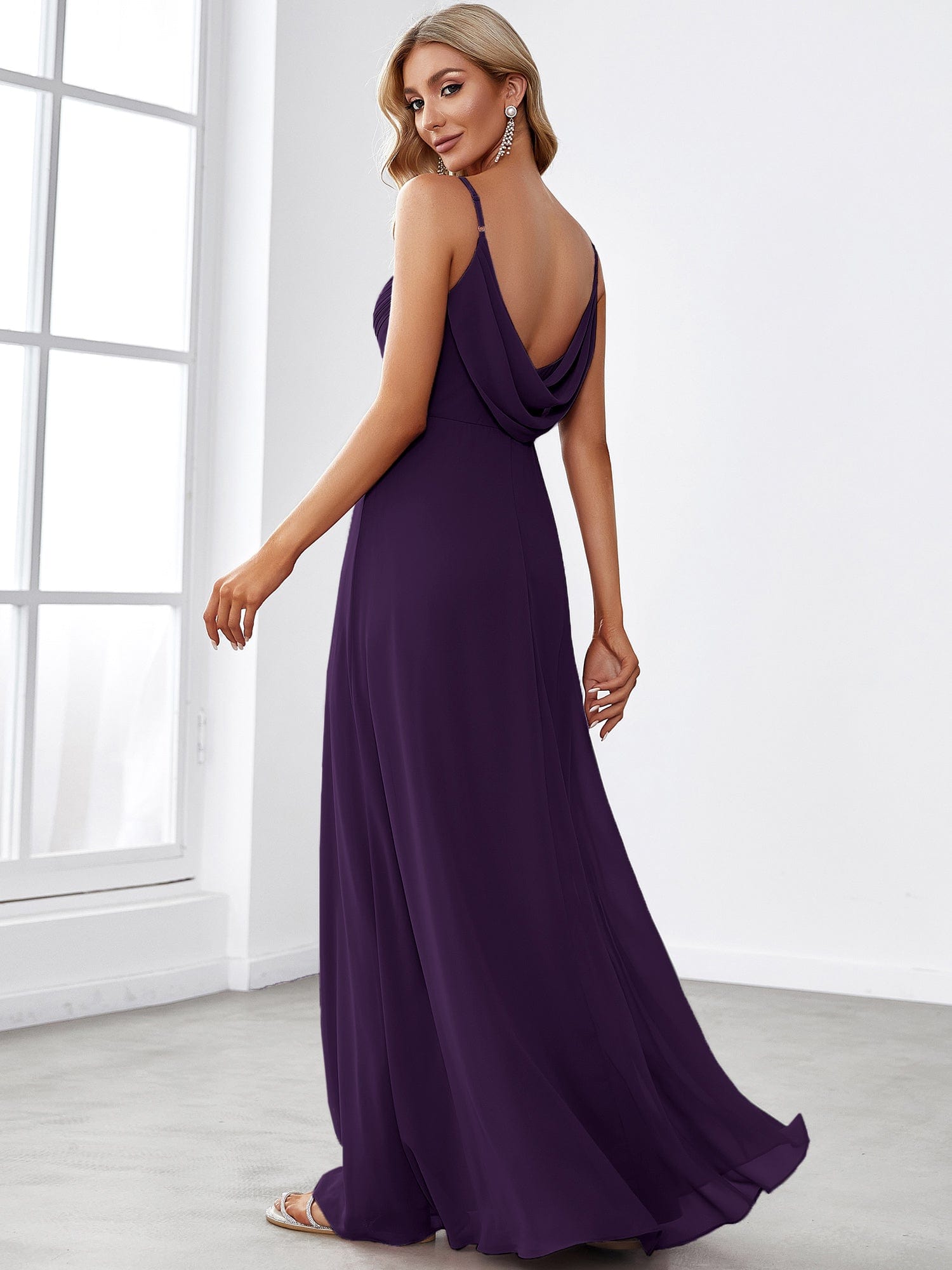 Sweetheart Draped Back Maxi Bridesmaid Dress #color_Dark Purple