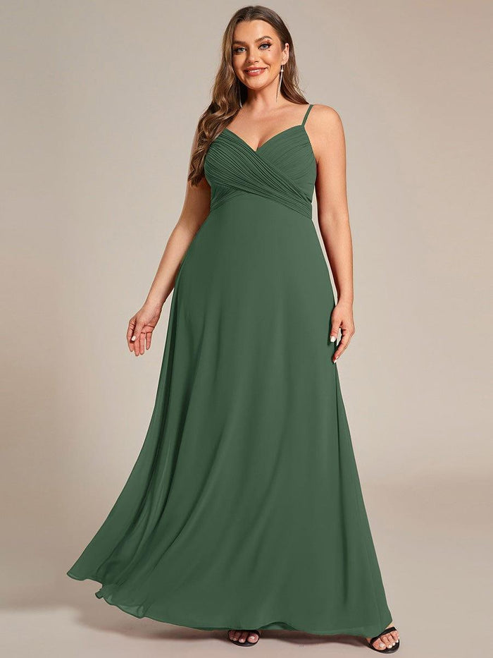 Long Chiffon Dress with V Neck X Cross Open Back Jade Plus Size