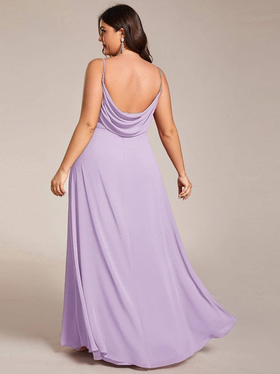 Plus Size Draped Back Criss-Cross Chiffon A-Line Dress #color_Frosted Lilac