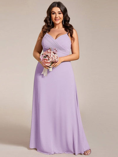 Plus Size Draped Back Criss-Cross Chiffon A-Line Dress #color_Frosted Lilac