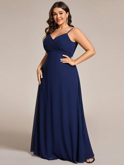 Plus Size Draped Back Criss-Cross Chiffon A-Line Dress #color_Navy Blue