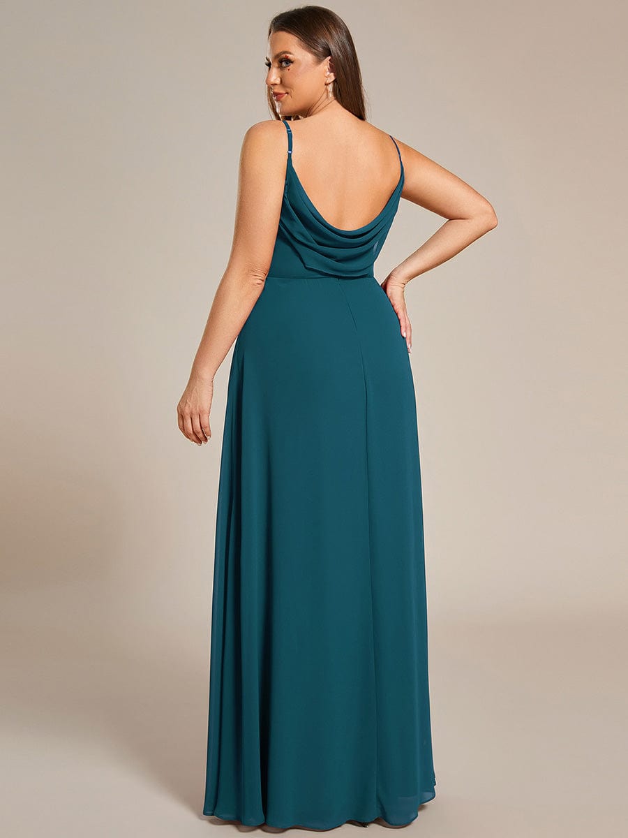 Criss-Cross V-Neck Chiffon Backless A-Line Bridesmaid Dress #color_Teal