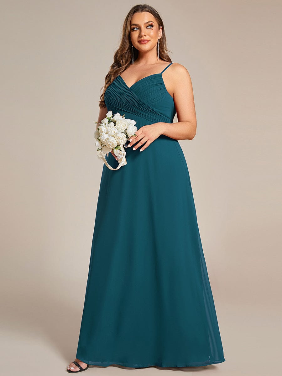 Criss-Cross V-Neck Chiffon Backless A-Line Bridesmaid Dress #color_Teal