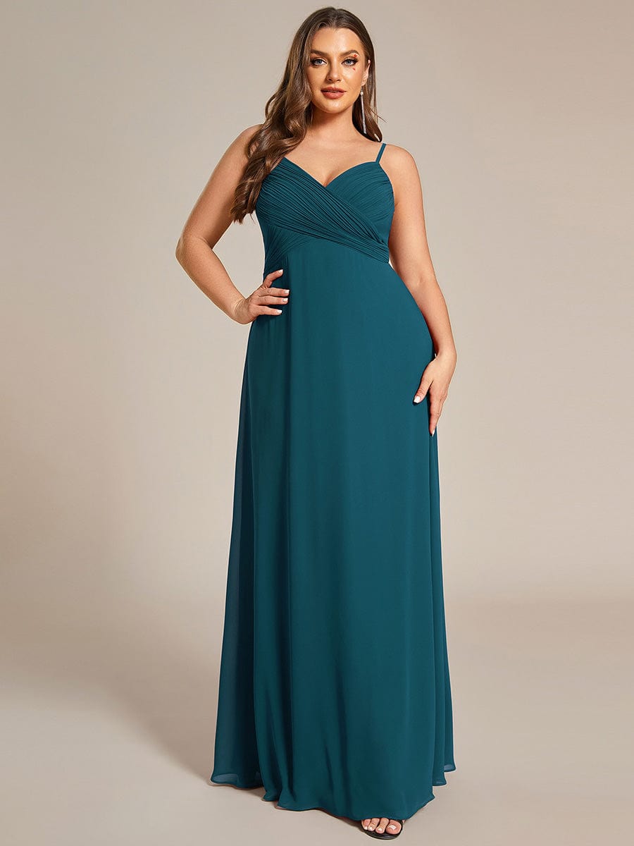 Criss-Cross V-Neck Chiffon Backless A-Line Bridesmaid Dress #color_Teal