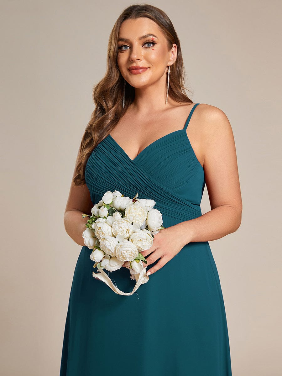Criss-Cross V-Neck Chiffon Backless A-Line Bridesmaid Dress #color_Teal