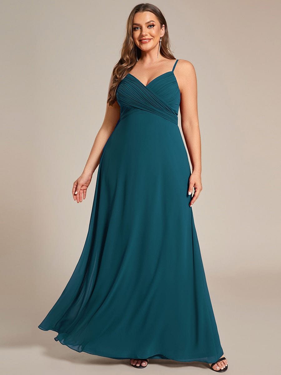 Criss-Cross V-Neck Chiffon Backless A-Line Bridesmaid Dress #color_Teal