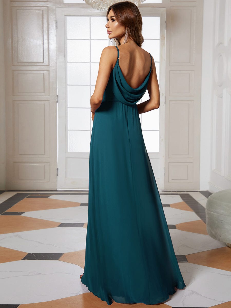 Criss-Cross V-Neck Chiffon Backless A-Line Bridesmaid Dress #color_Teal