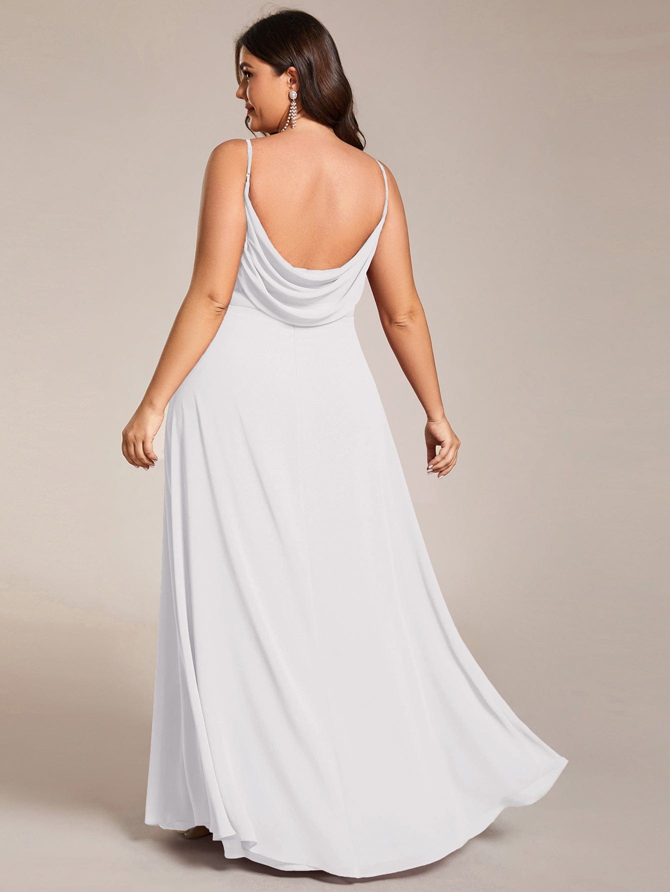Plus Size Draped Back Criss-Cross Chiffon A-Line Dress #color_White