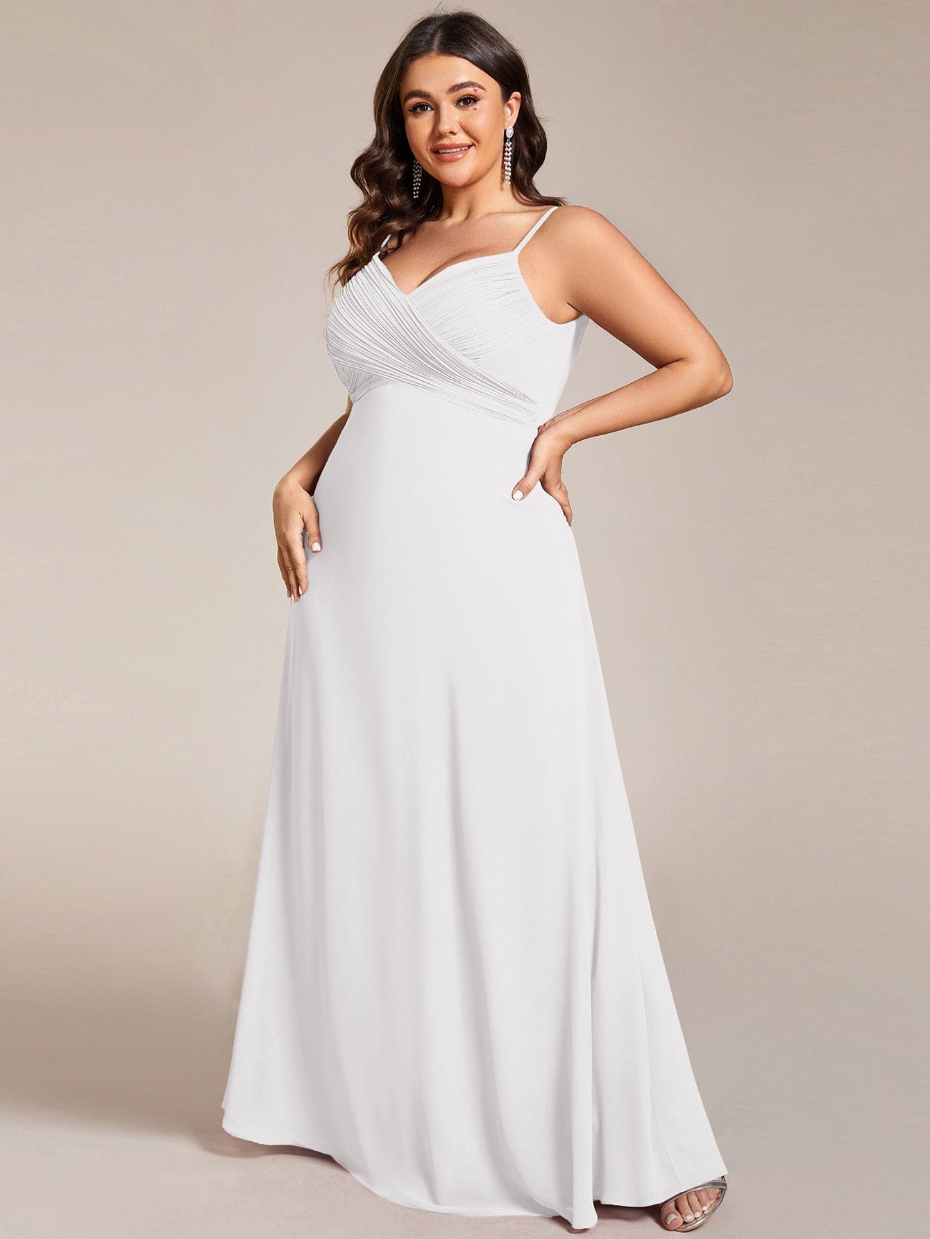 Criss-Cross V-Neck Chiffon Backless A-Line Bridesmaid Dress #color_White