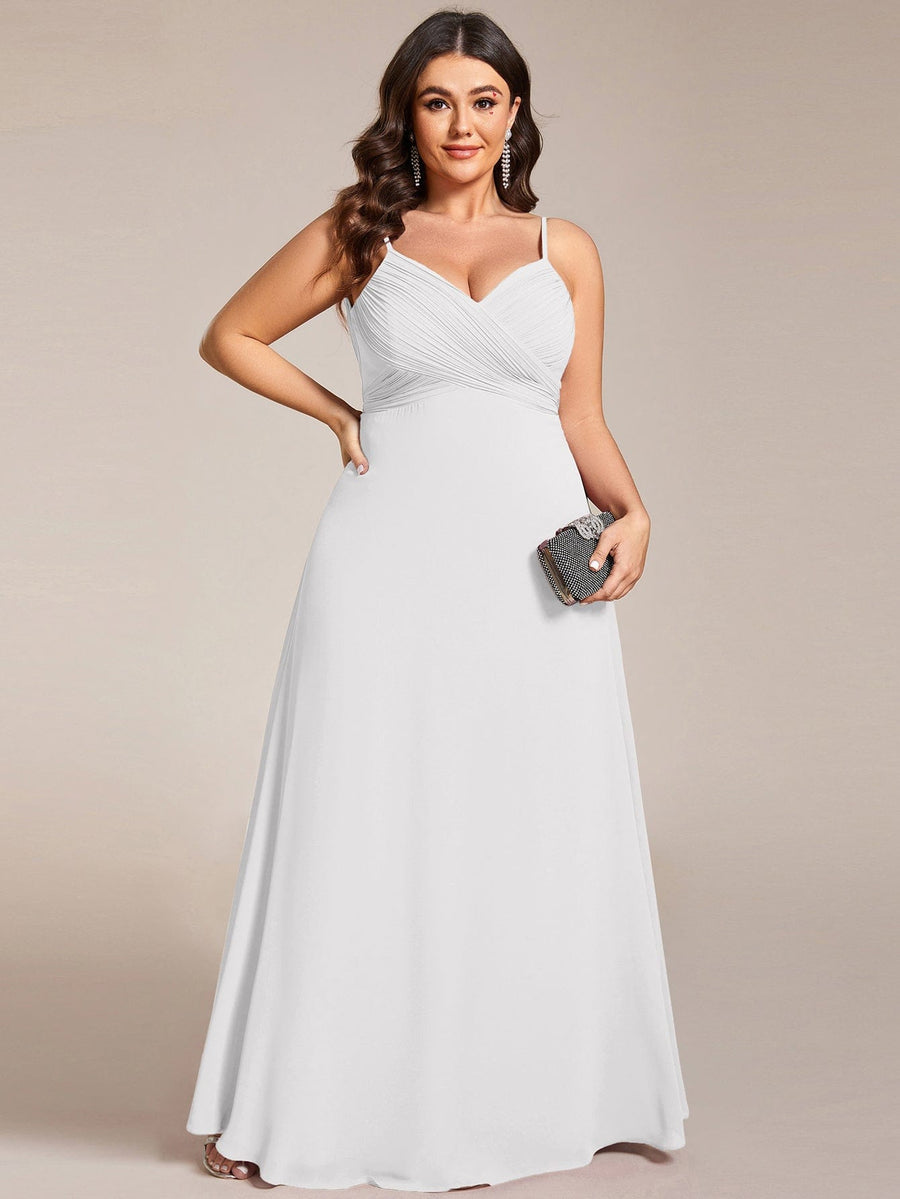 Plus Size Draped Back Criss-Cross Chiffon A-Line Dress #color_White
