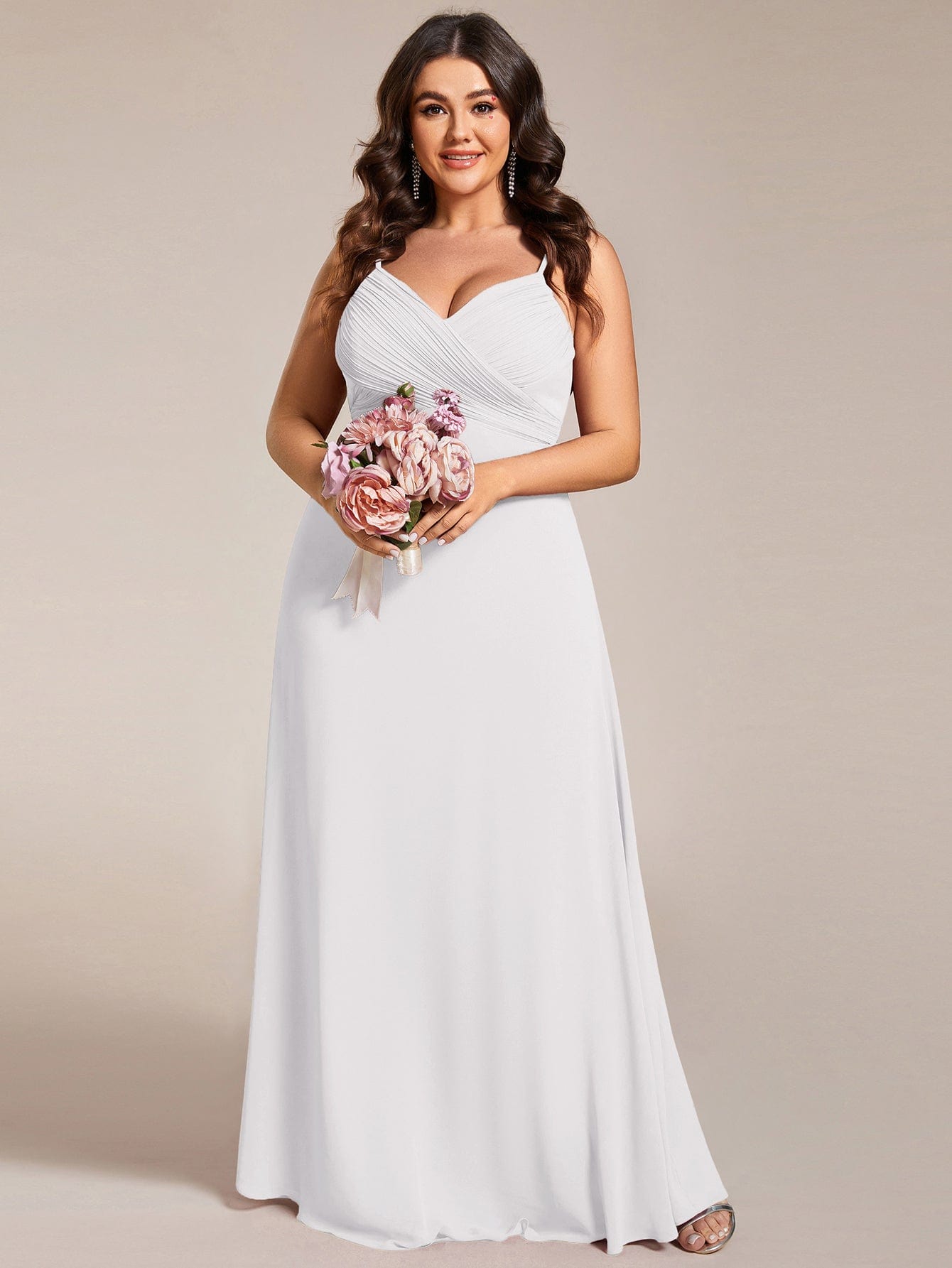 Criss-Cross V-Neck Chiffon Backless A-Line Bridesmaid Dress #color_White