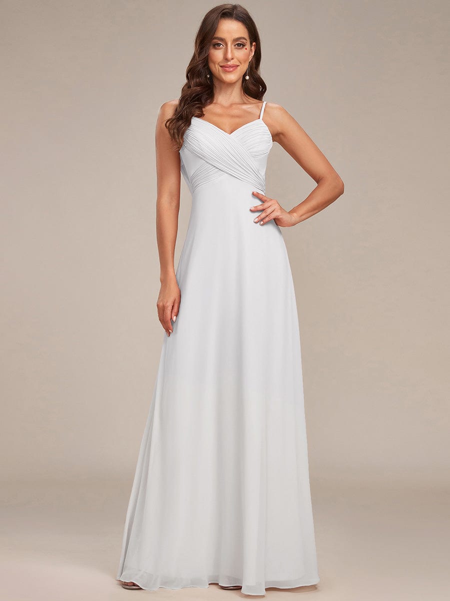 Criss-Cross V-Neck Chiffon Backless A-Line Bridesmaid Dress #color_White