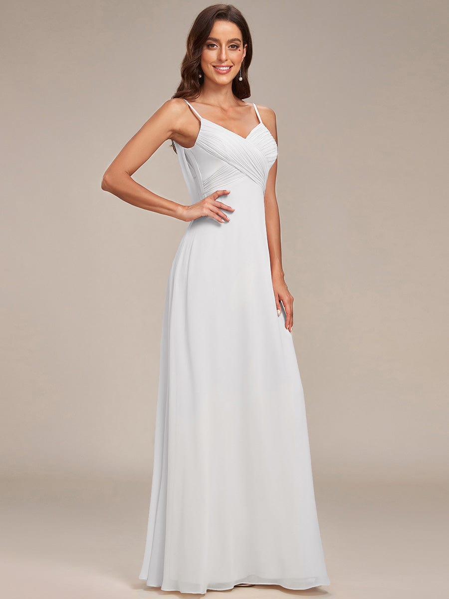 Criss-Cross V-Neck Chiffon Backless A-Line Bridesmaid Dress #color_White