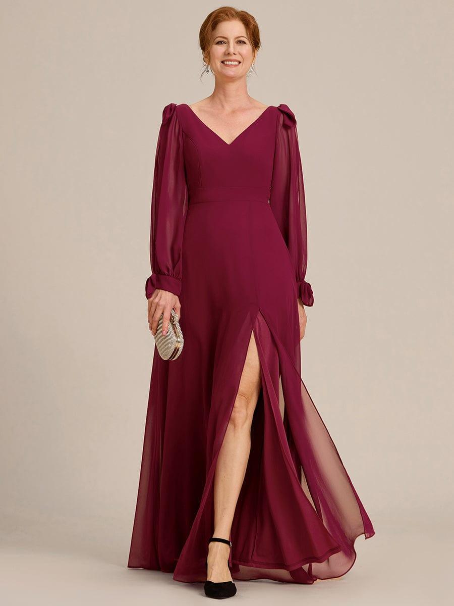 Burgundy Bridesmaid Gowns Open Lantern Sleeve A Line Mother of the Bride Dress - Ever-Pretty US
