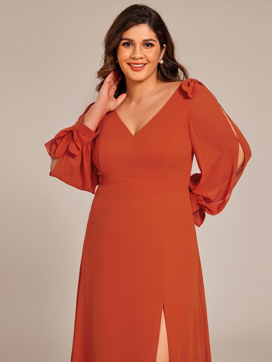 Plus Size Open Lantern Sleeve A-Line Bridesmaid Dress #color_Burnt Orange