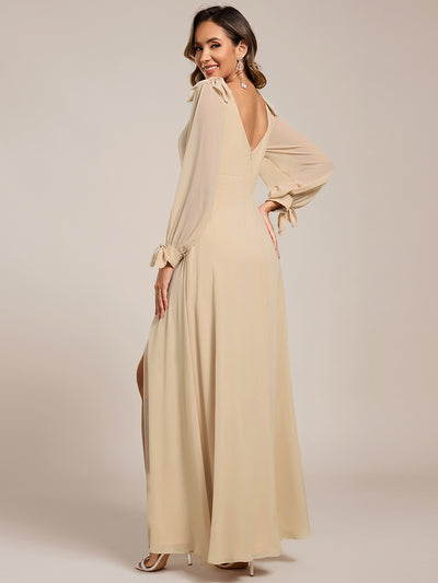 Open Lantern Sleeve A-Line Bridesmaid Dress #color_Champagne