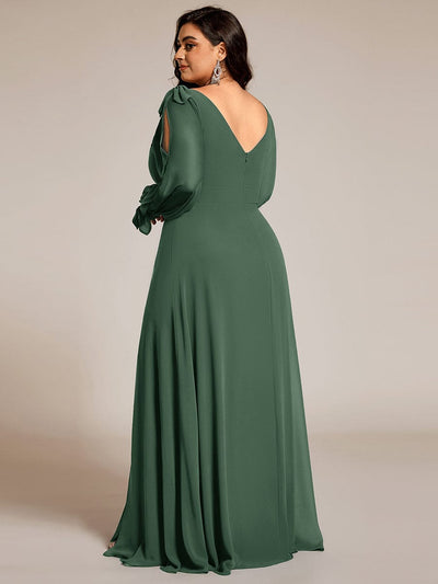 Plus Size Open Lantern Sleeve A-Line Bridesmaid Dress #color_Eucalyptus